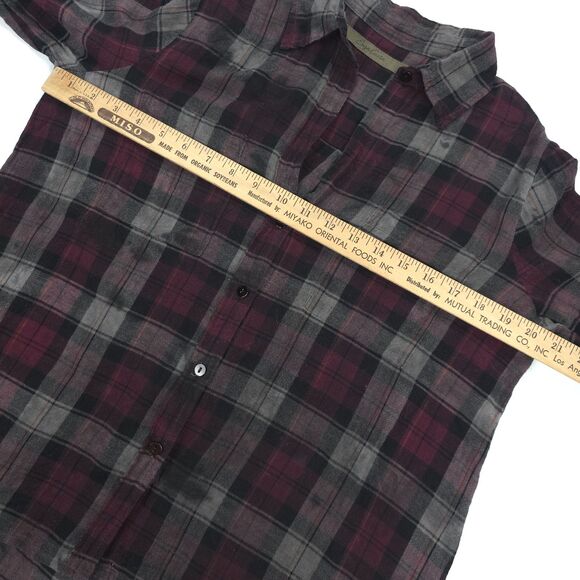 ENZA COSTA Hi Lo Top Plaid Button Down Plaid Minimal Grunge Hipster Boho Indie - Picture 3 of 11